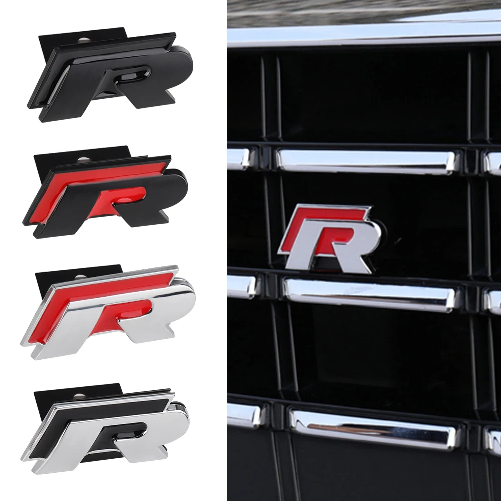 3D R Logo Badge Car Front Grille Emblem Decoration Refit Accessory For Volkswagen VW Polo Passat B5 Golf 5 Jetta Touareg Beetle