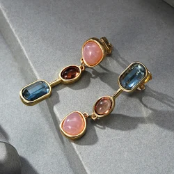 Asymmetric Colored Resin Pendant Clip on Earrings for Women Irregular Fashion Unique Design Ear Accessories Party Jewelry Gift