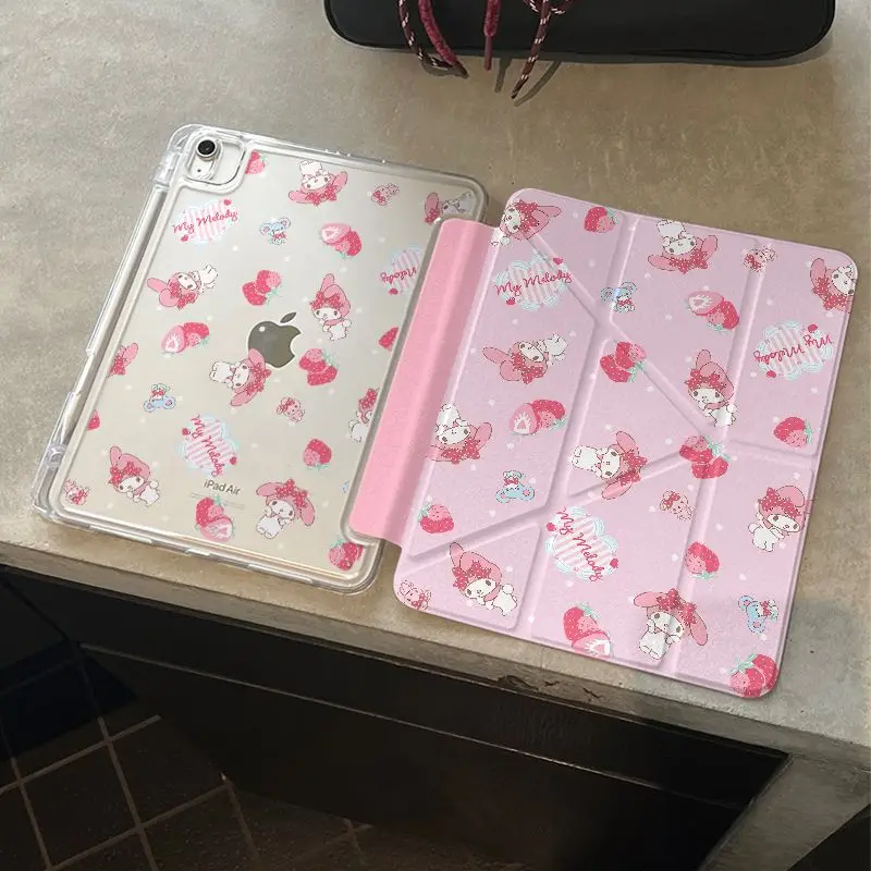 

Sanrio Ipad Protective Case Strawberry My Melody ipad Tablet Case Air7/6 Cartoon Protective Case Y Fold Pro with Pen Slot 5/4