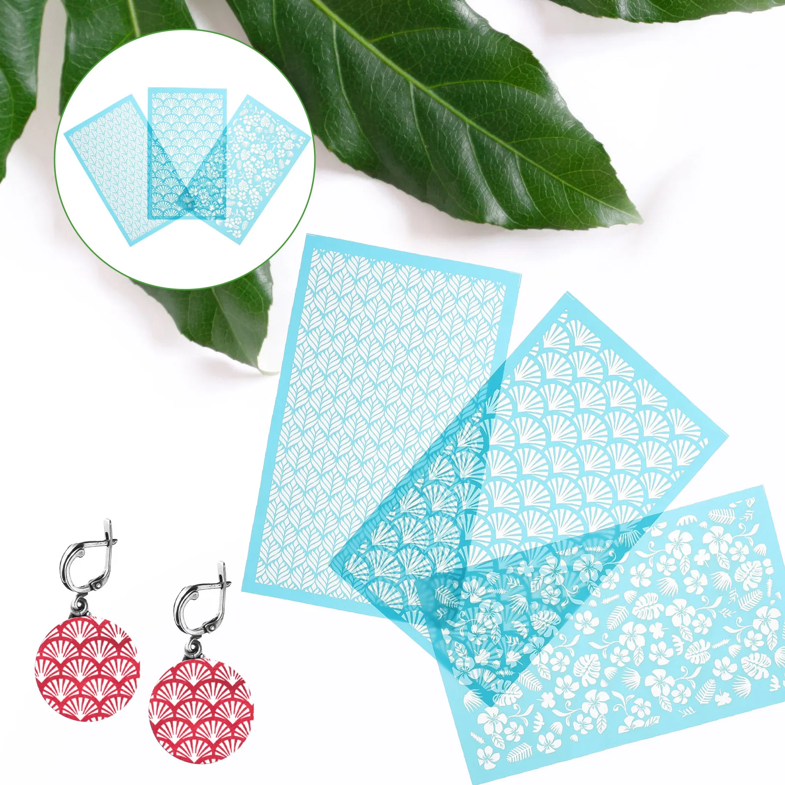 

3pcs Clay Printing Template Polymer Stencils Silk Screen Craft Tool Reusable Washable Mesh Smooth For Kids Handmade