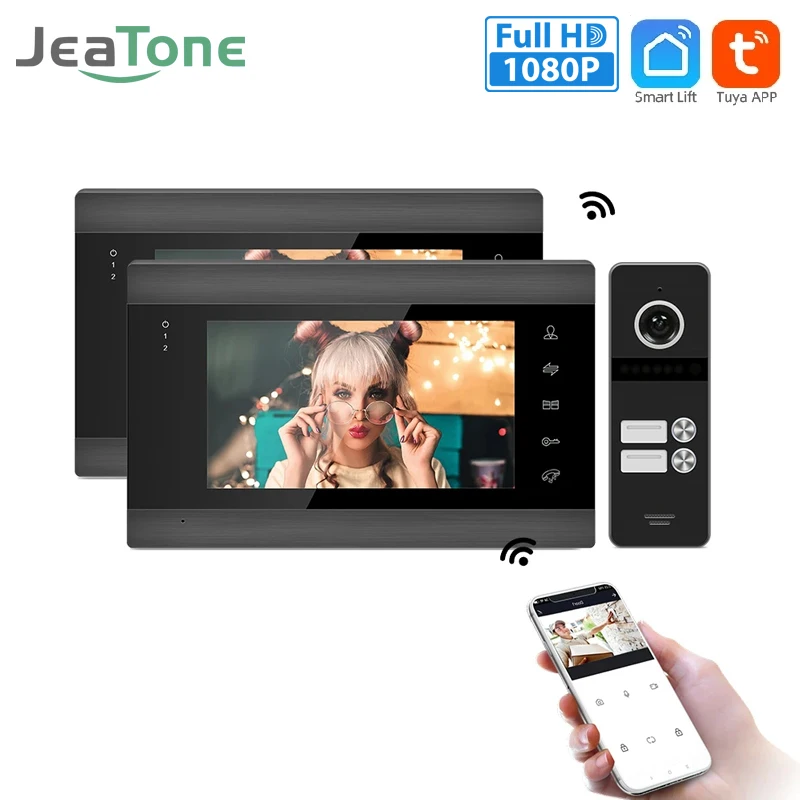 Jeatone 1080P Tuya 7 inch WIFI Video Intercom Two-Way Intercom Doorbell Camera For Apartment Home Security Protection