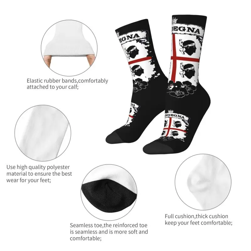 Harajuku Sardinia Flag Four Moors Socks Women Men Warm 3D Print Italy Sardegna Coat of Arms Sports Basketball Socks