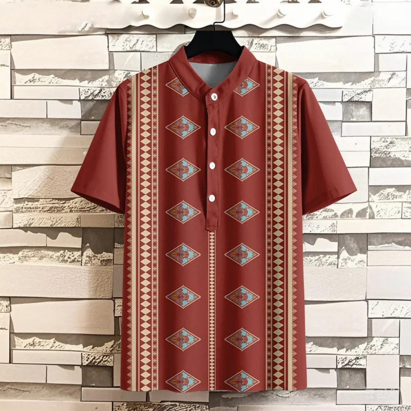 

Ретро-рубашка с полосатым узором для мужчин, красочные футболки с 3D-принтом, летние уличные футболки с коротким рукавом, поло с воротником-стойкой.