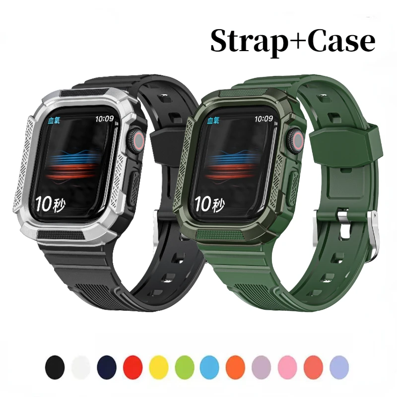 

Silicone strap+case for Apple Watch Band 45mm 44mm 42mm 41mm 40mm 38mm One-piece protective case for iWatch Series 8 7 6 5 4 SE