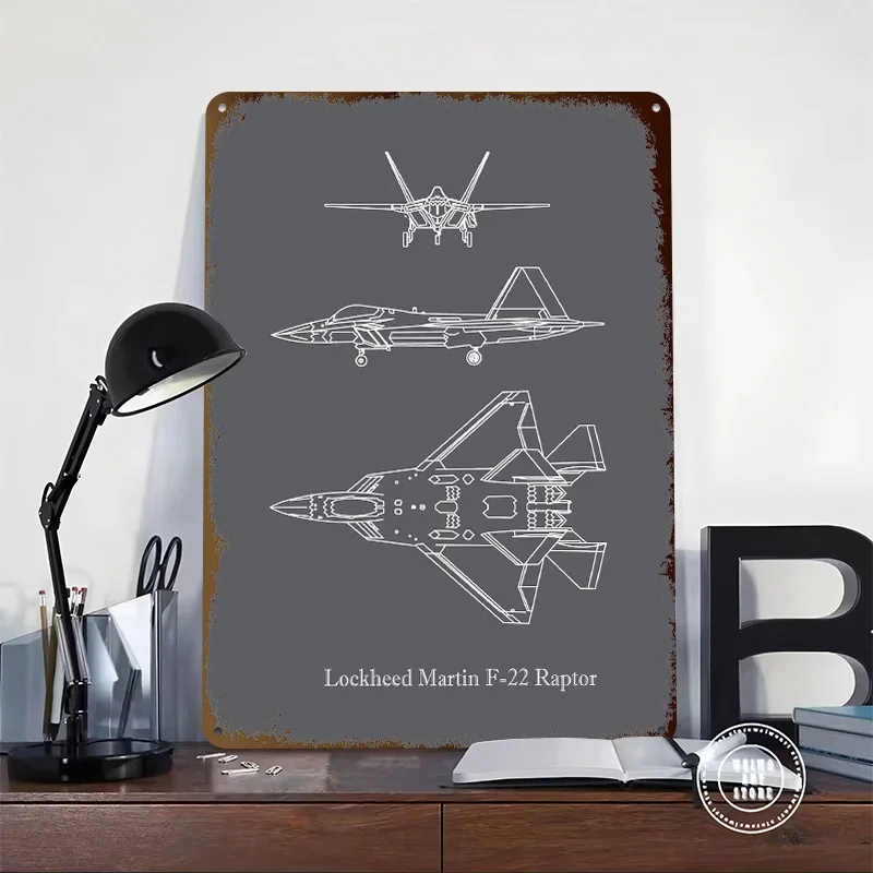 Lockheed Martin F22 Raptor Printed Poster Customized Retro Wall Art Vintage Metal Tin Signs for Home Desk Decor Decoration Room