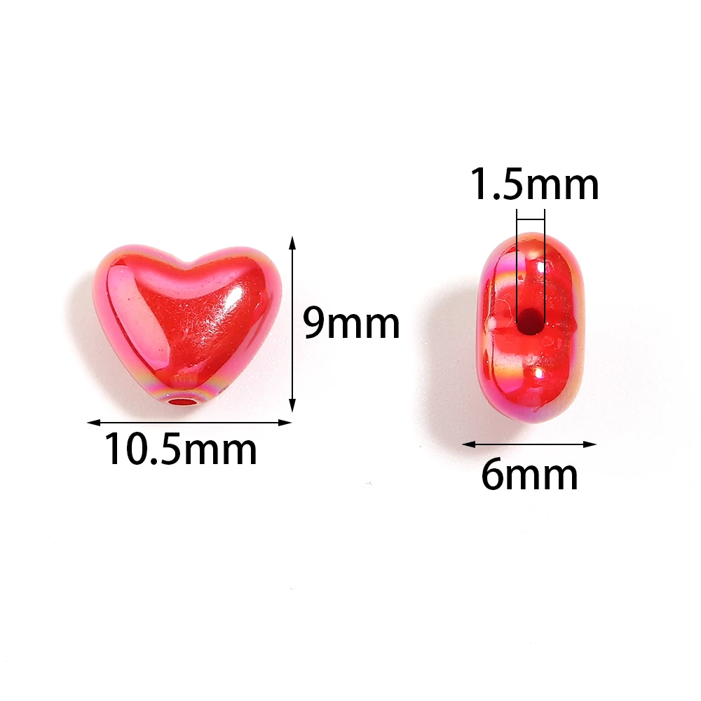 50 Stück/Set Glänzende Herz-Acrylperlen, farbig beschichtet, lose Zwischenperlen für Schmuckherstellung, DIY Schlüsselanhänger, Armband-Zubehör – Detail 1