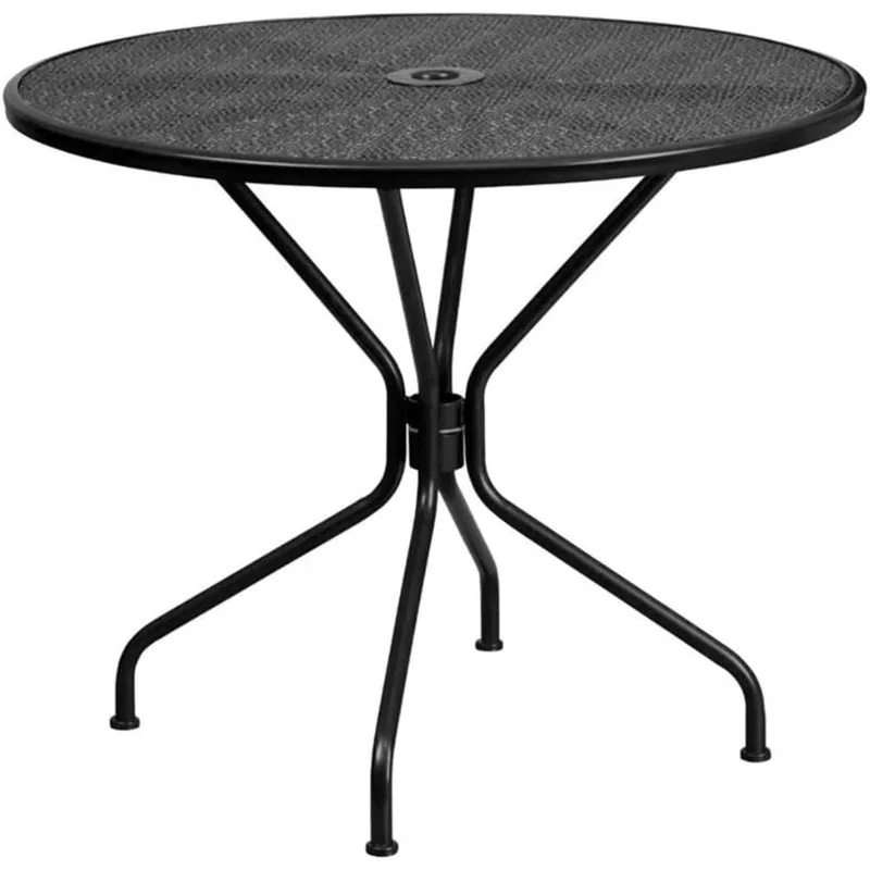 

Flash Furniture Oia Commercial Grade 35.25" Round Black Indoor-Outdoor Steel Patio Table with Umbrella Hole，Excluding chairs