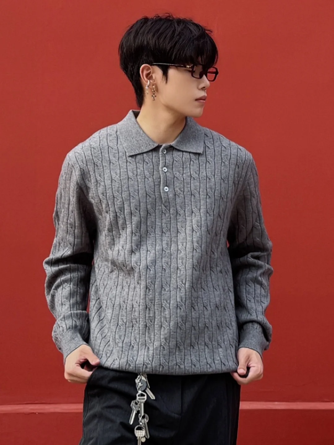 Retro Sle Men's Knitwear Twisted Cable Knit irt Collar Long Sve Sweater Autumn Winter Faion Trend Textured Feel