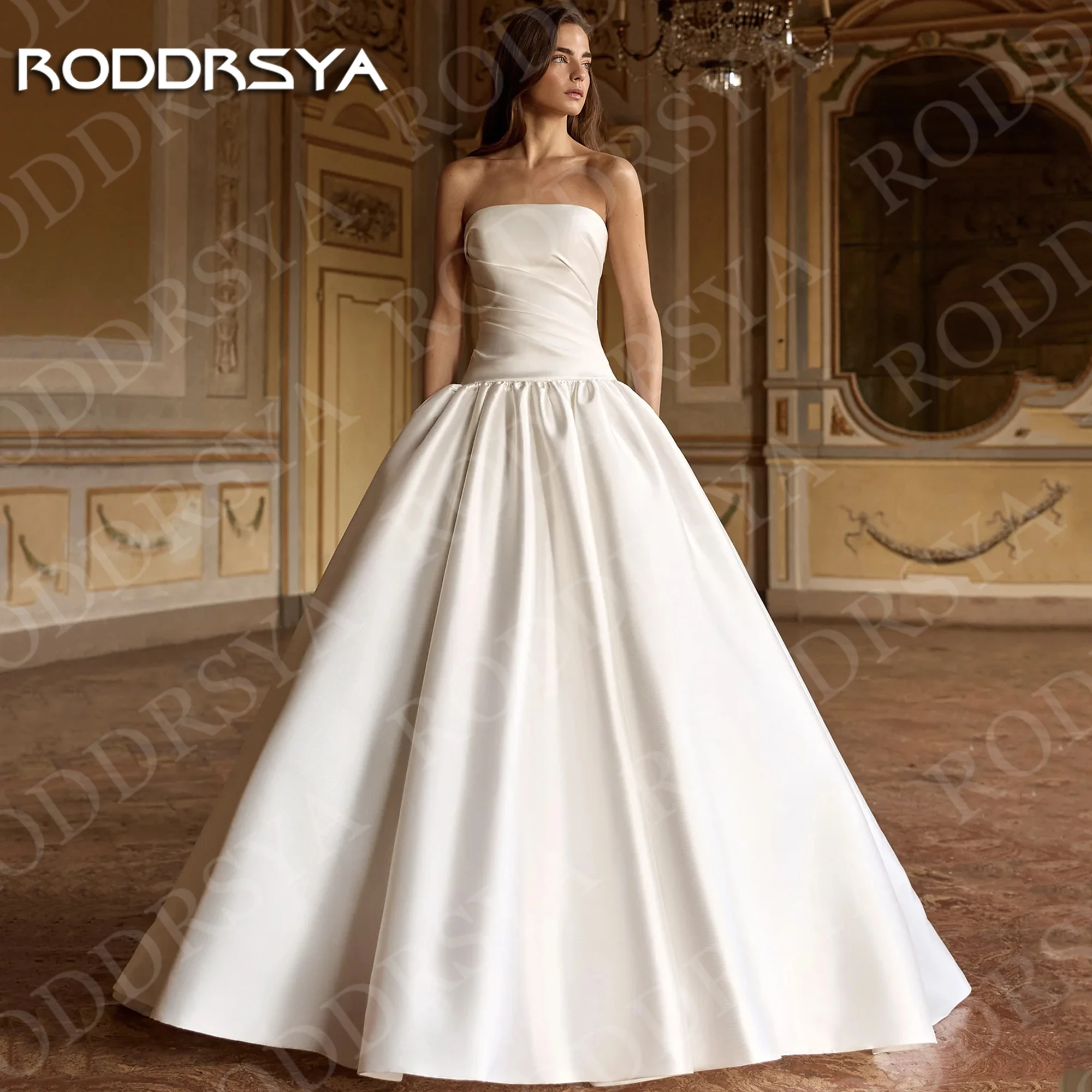 RODDRSYA Wedding Dresses Satin Strapless Bride Gowns Sleeveless Classic Simple A Line Bridal Dress Customized Robe Mariage 2026