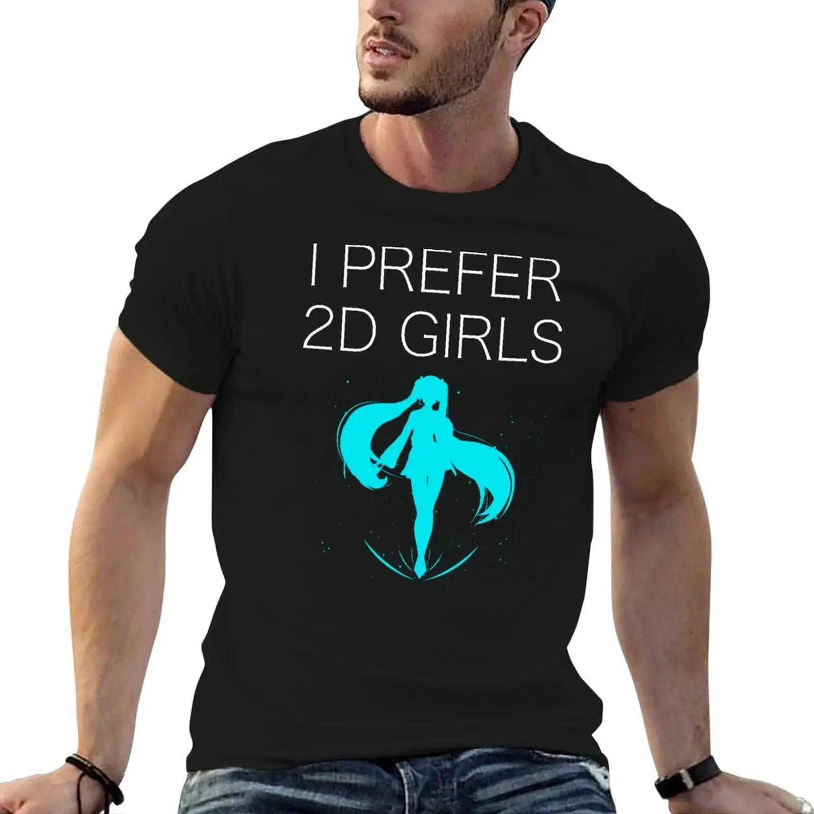 I Prefer 2D Girls T-Shirt tops oversized t shirt summer tops anime mens clothes