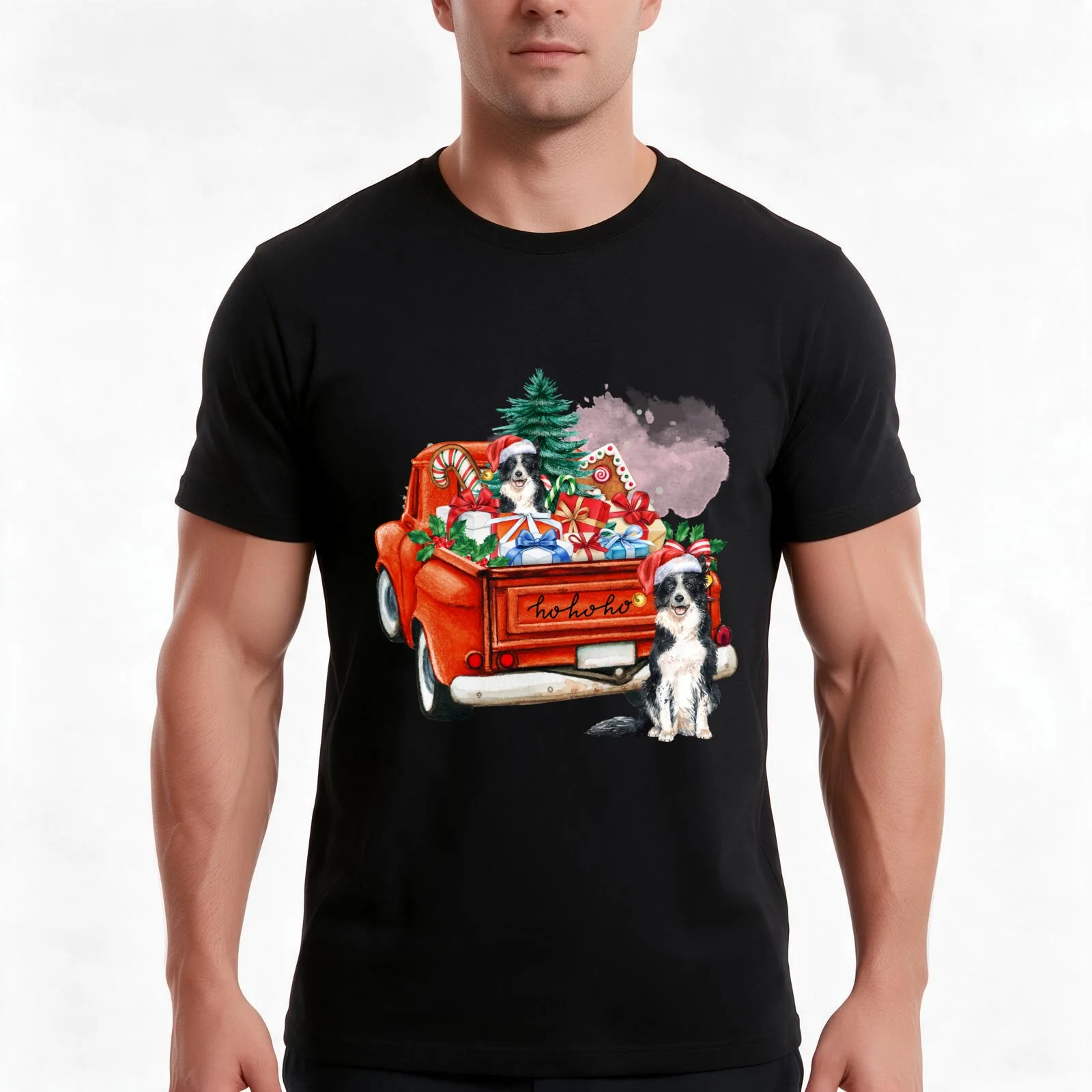 Border Collie Christmas: Border CollieAnd Christmas Car T-Shirt, Summer Casual Cotton Tee, Oversized Streetwear Tops
