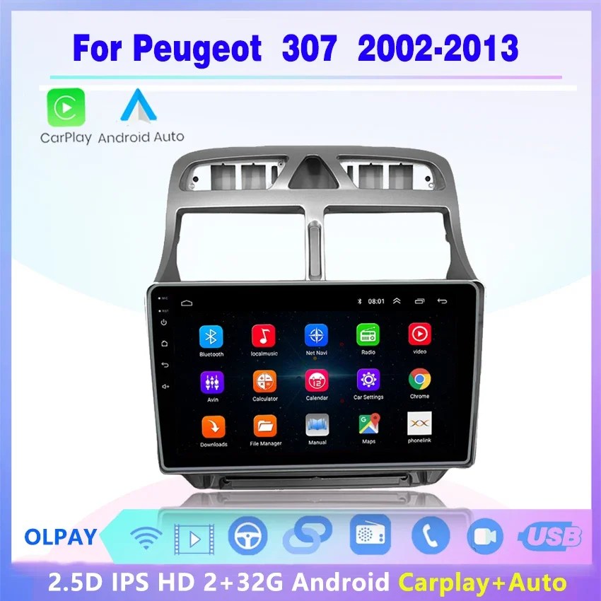 

2 DIN Stereo Car Radio Android Multimedia Player 2+32G carplay Auto WiFi Gps BT For Peugeot 307 307CC 307SW 2004-2013