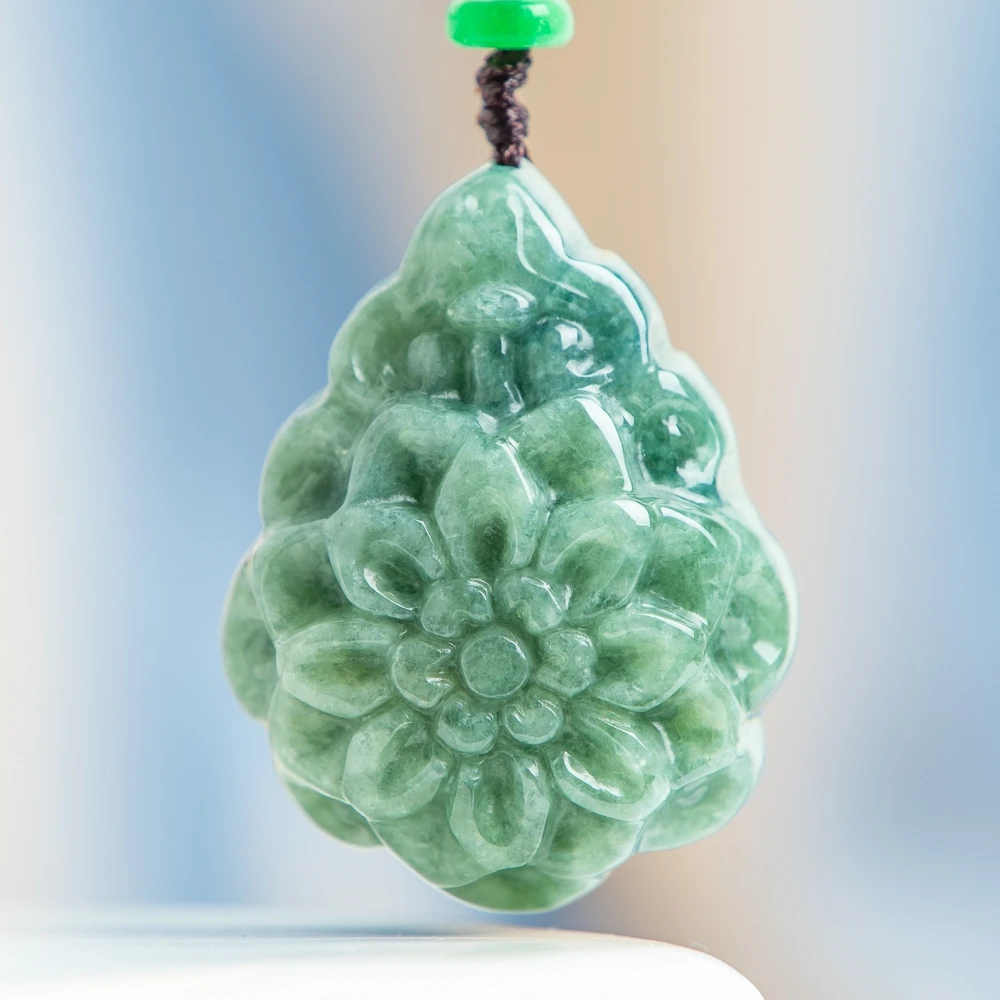 

TIMESWIND Natural Jade Green Sunflower Pendant A-Type Jade Necklace Jewelry Women