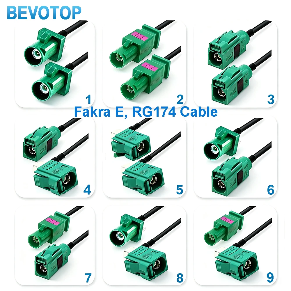 1Pcs BEVOTOP RAL6002 Fakra E Connector Fakra E Male/Female RG174 Cable for TV SDARS Audio Video Antenna Extension Pigtail Jumper