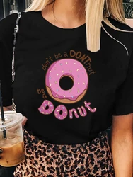 Camisa feminina de manga curta de manga curta de donut t camisa de manga curta casual dos desenhos animados roupas de moda de impressão t