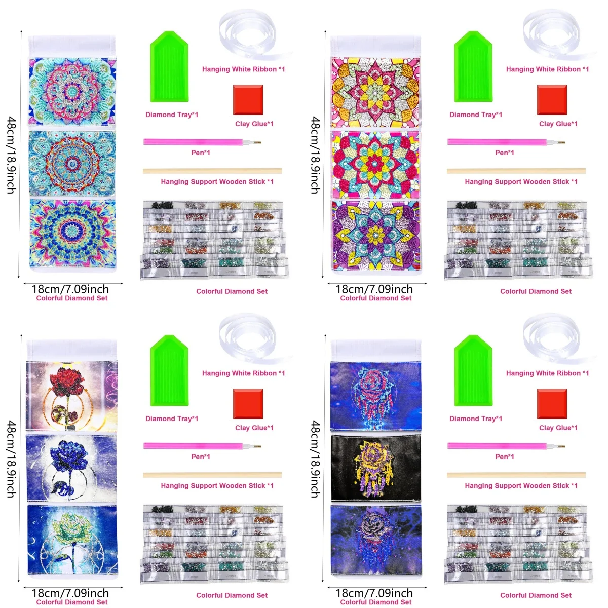 1 set di borse portaoggetti fai da te Mandala Diamond Art, borse appese per pittura con diamanti impermeabili, kit di pittura con diamanti murali