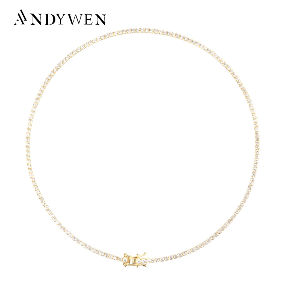 ANDYWEN New 100% 925 Sterling Silver 2mm Zircon CZ Chain Choker 35.5cm Middle Necklace 2021 Rock Punk Wedding Jewelry For Party