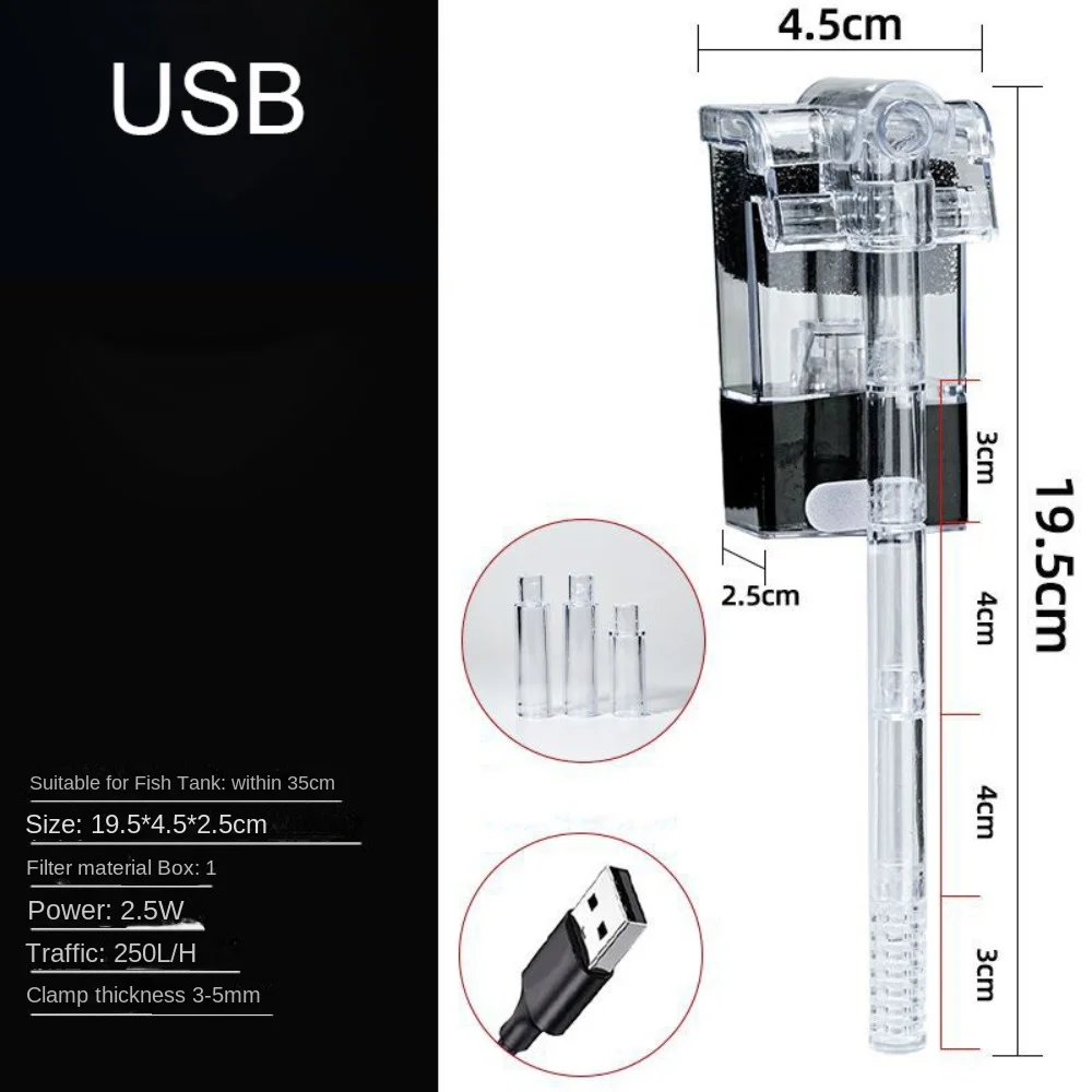 Wall Mounted Waterfall Fish Tank Filter Water Purification USB/plug Submersible Filtration Waterfall Suspension Three in One