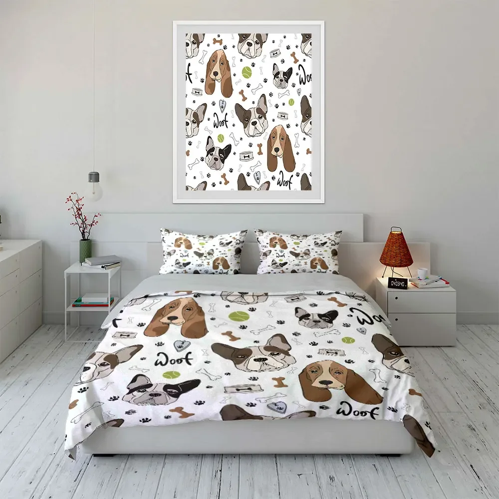 Cute Dog Pattern Home Essentials Multiple sizes kid's and adults' bedroom Exquisite 3PC bedding set, gift