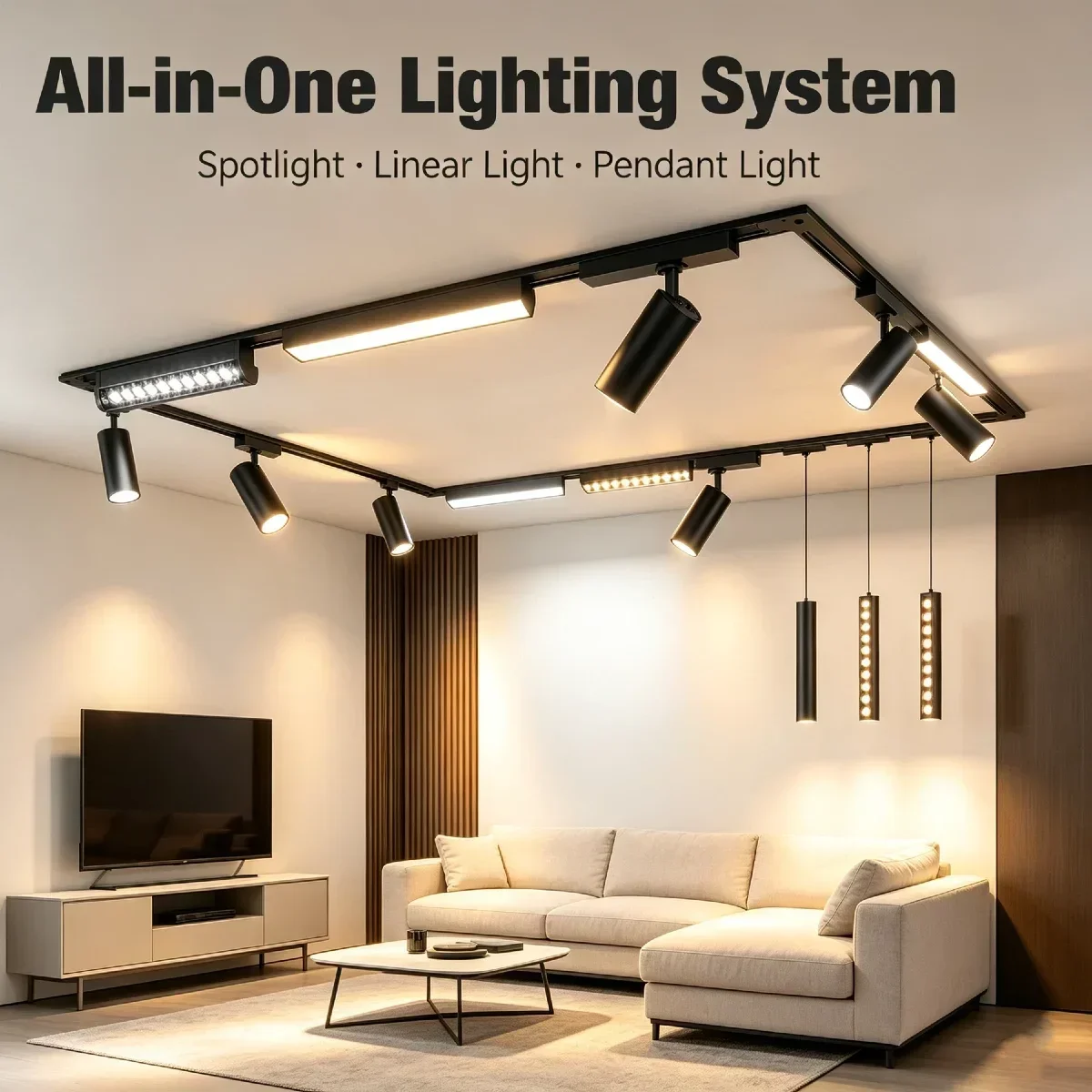 8mm Ultra-thin Magnetic Track Light Set, with Spotlight, Pendant Light, Grille Light & Floodlight CCT Dimmable Ceiling Lights