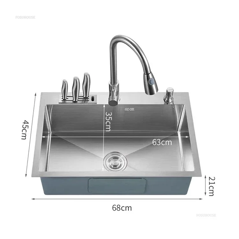 Pias de cozinha espessadas modernas para restaurante, pia multifuncional de metal escovado, pia de cozinha comercial simples para sala de jantar