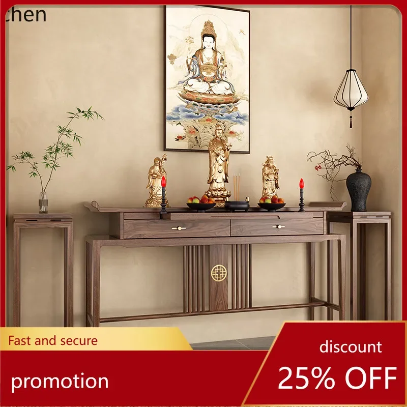 r5.21 Solid Wood Home New Chinese Style Buddha Table Modern Simple Living Room Offering Table Black Walnut Wood Altar Table