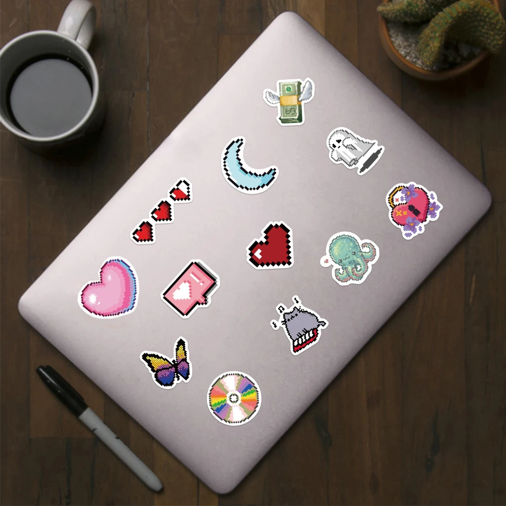 10/30/65PCS INS Style Cute Pixel Cartoon Aesthetic Stickers Laptop Phone Scrapbook Notebook DIY Luggage Graffiti Sticker Kid Toy