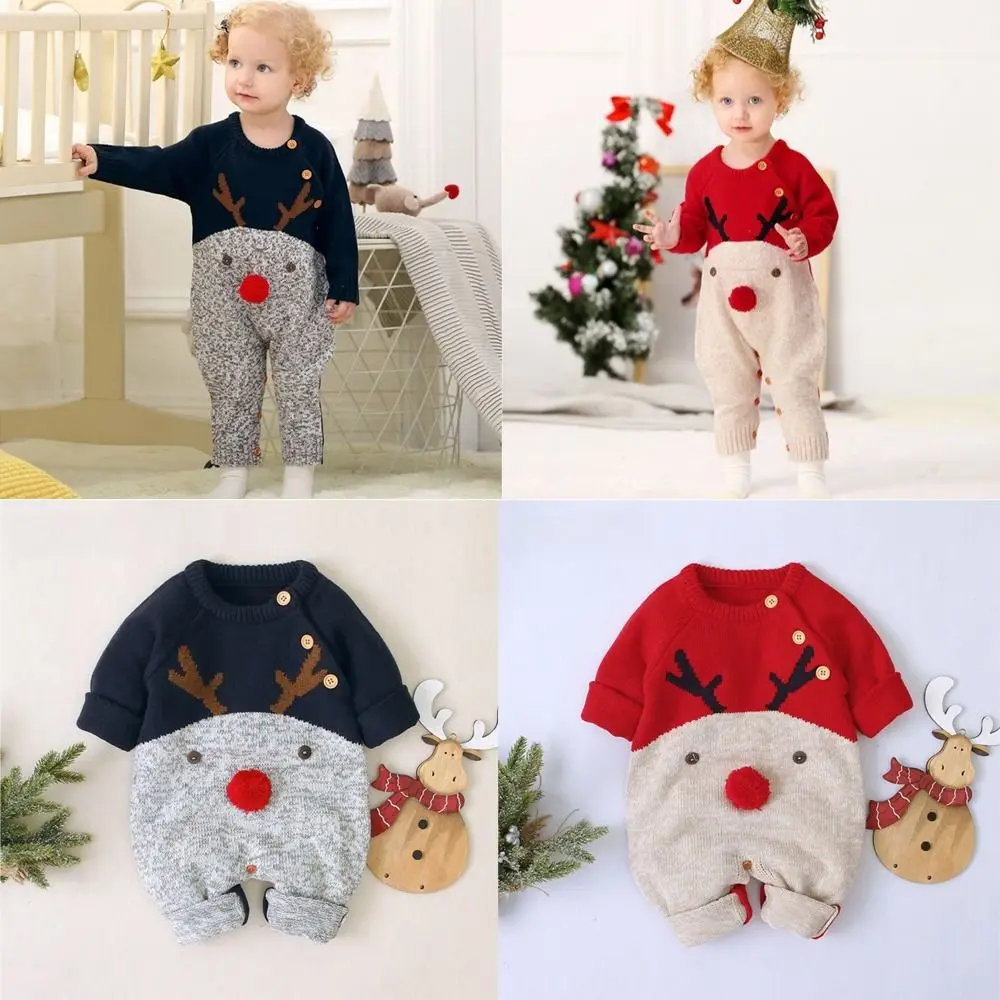 High Quality Christmas Deer Knitted Jumpsuit Long Sleeve Keep Warm Baby Romper Baby Costumes Clothes for Baby