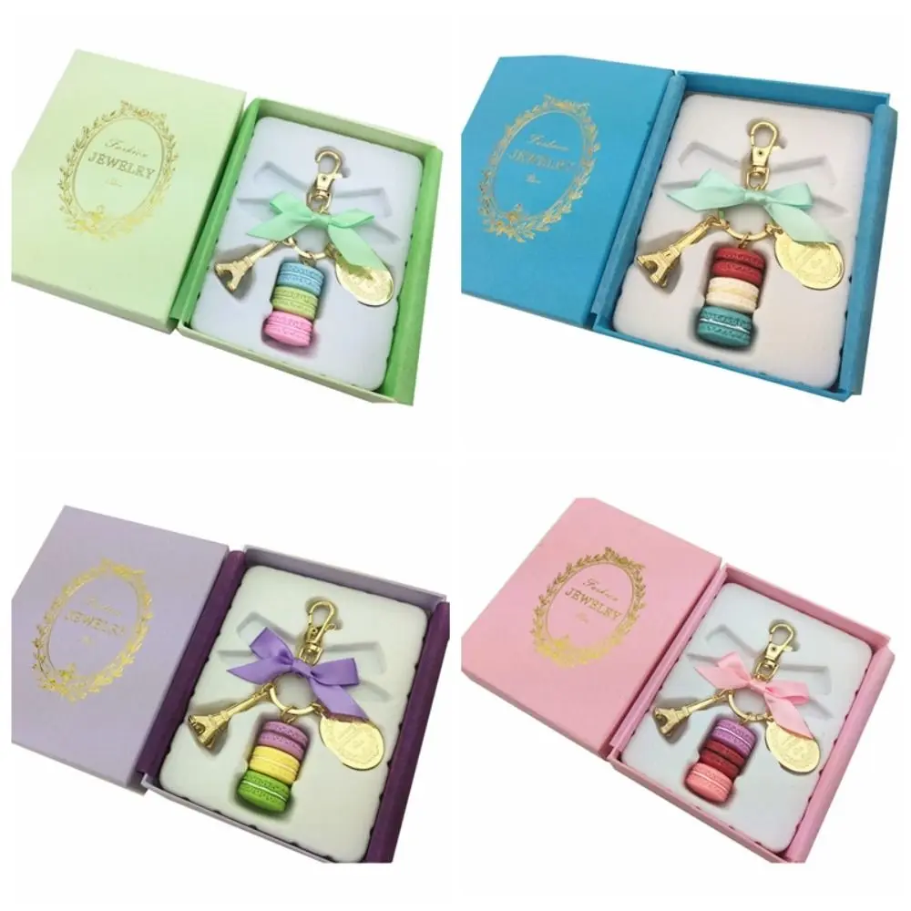 Alloy Bowknot Macaron Cake Pendant Gold Color Bag Charm Eiffel Tower Key Chains Dessert Kawaii Macaron Key Ring Car Key Ring