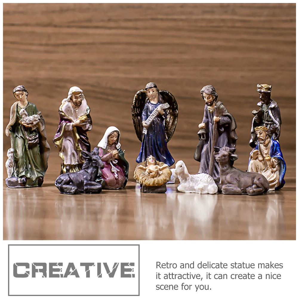 

1 Set Resin Jesus Birth Religious Christmas Decoration Ornament For Home Office Kids Room Window Desk Bookcase Decor Figurines