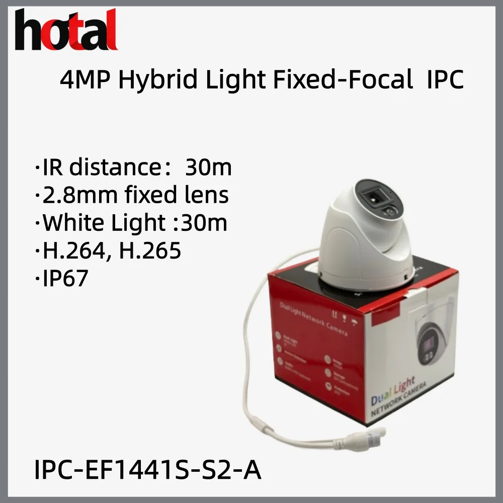 كاميرا داهوا متوافقة مع 2 ميجابكسل 4 ميجابكسل مزدوجة الضوء بؤرية ثابتة مع ميكروفون مدمج وكشف الحركة PoE IP67 كاميرا أمان خارجية