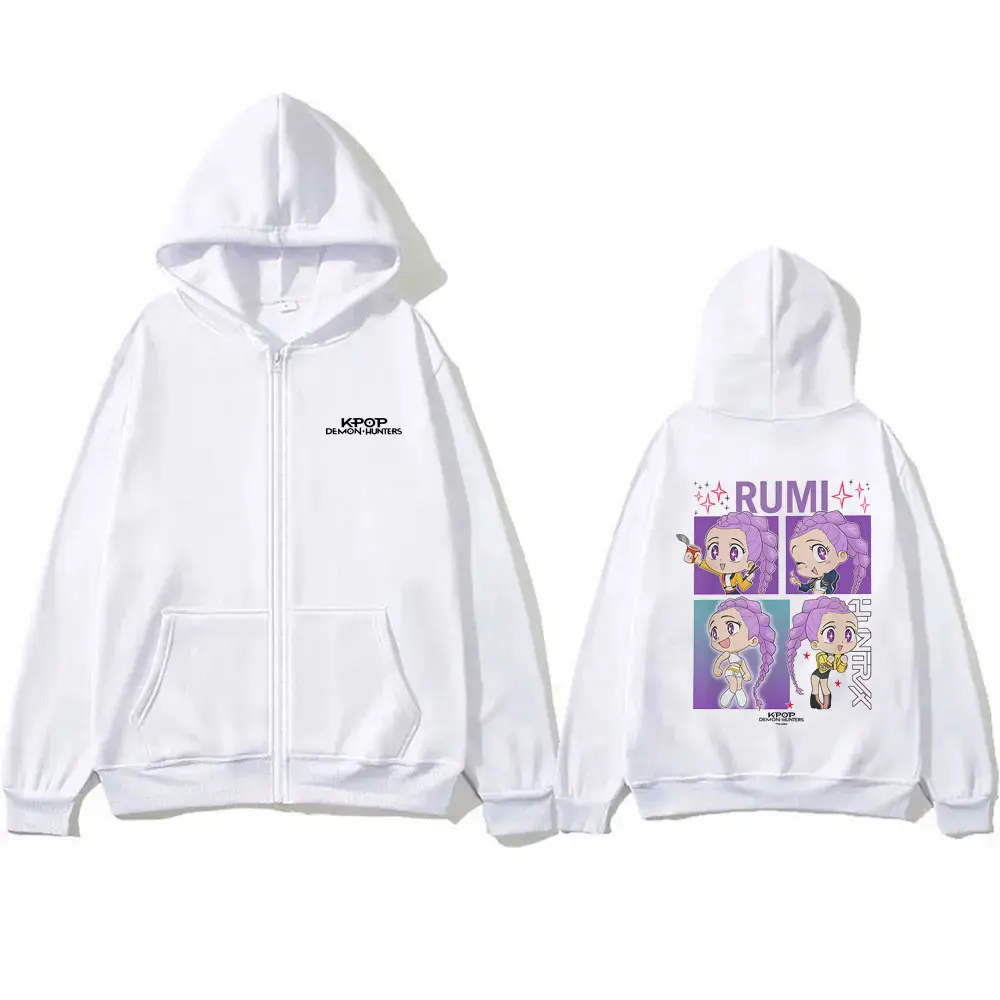 

Movie Kpop Demon Hunters Mira Zoey Rumi Zipper Hoodie Men Women Cartoon Fashion Zip Up Jacket Male Oversized Zip Up Sweatshirt