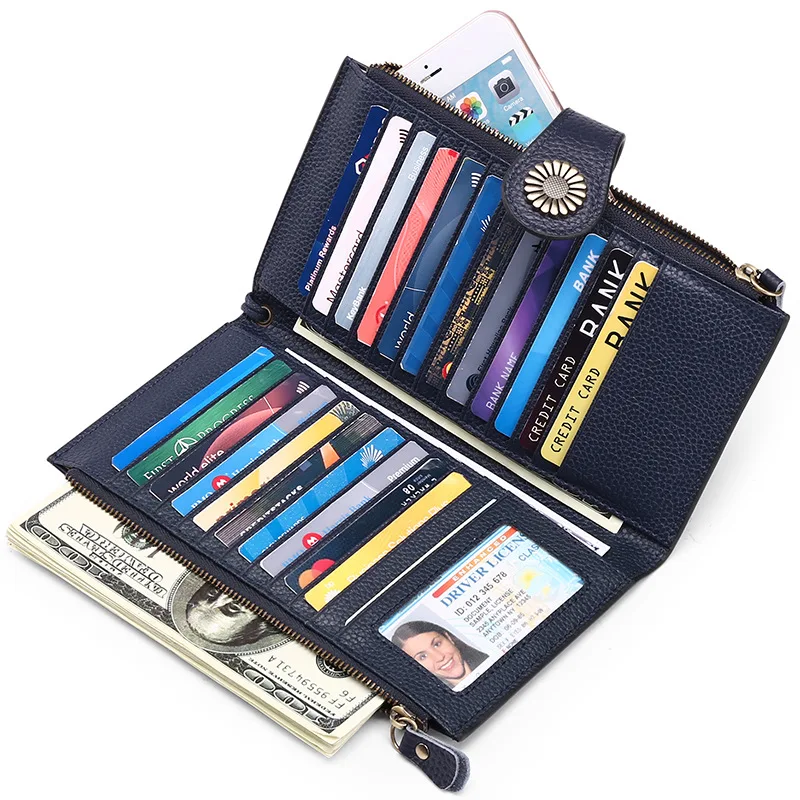 

Genuine Leather Credit Card Holder Women Wallets Large Capacity Money Clip Phone Clutch Bifold Long Coin Purse for Ladies Gifts