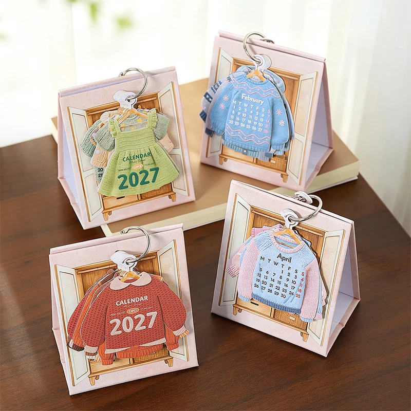 2027 Cute Creative Wardrobe-Shaped Mini Clothes Desk Calendar, Desktop Ornament, Tearable Calendar & Journal Scrapbook Material