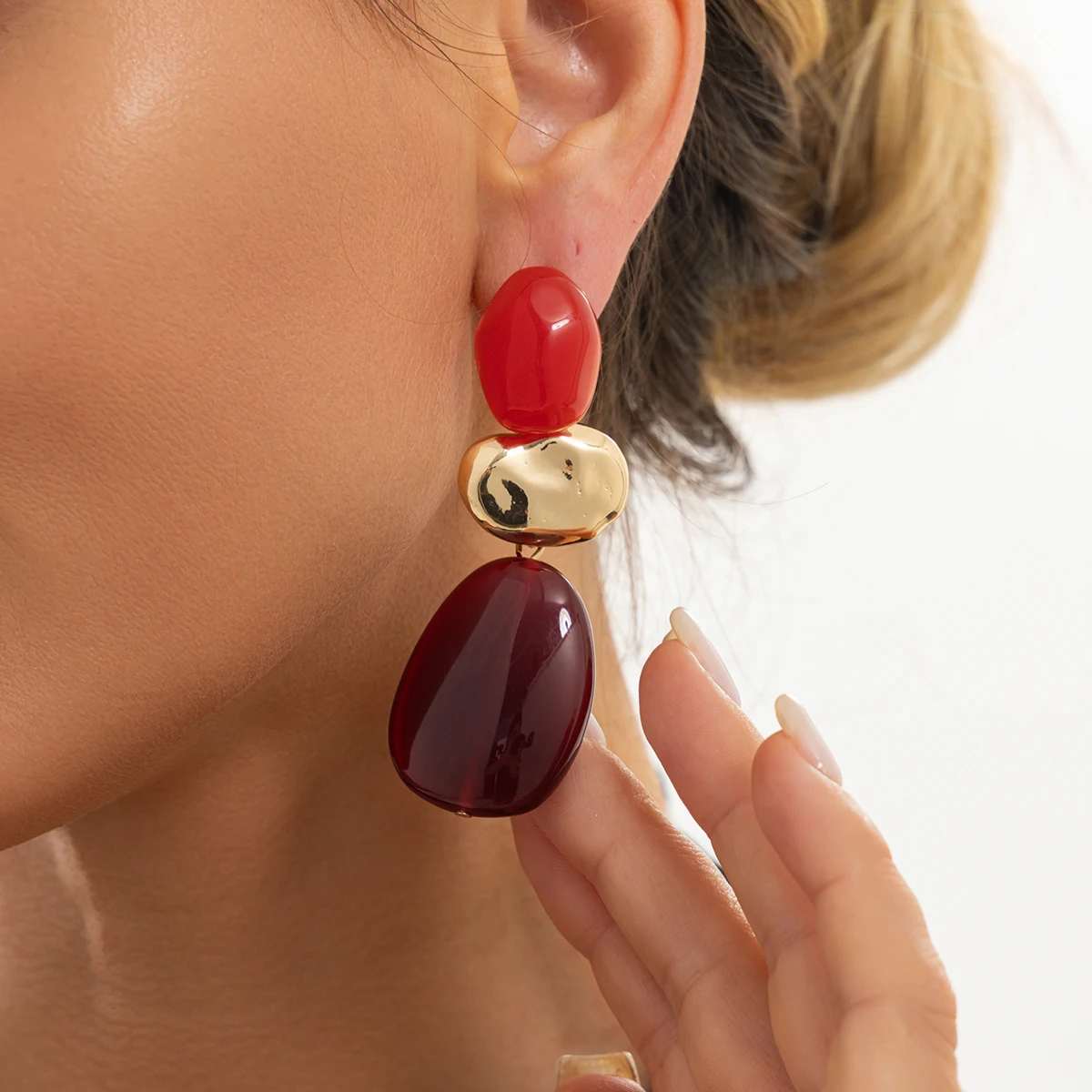 SHIXIN Vintage Irregular Resin Geometry Tassel Pendant Earrings for Women Exaggerated Splicing Piercing Earring Jewelry Accessor