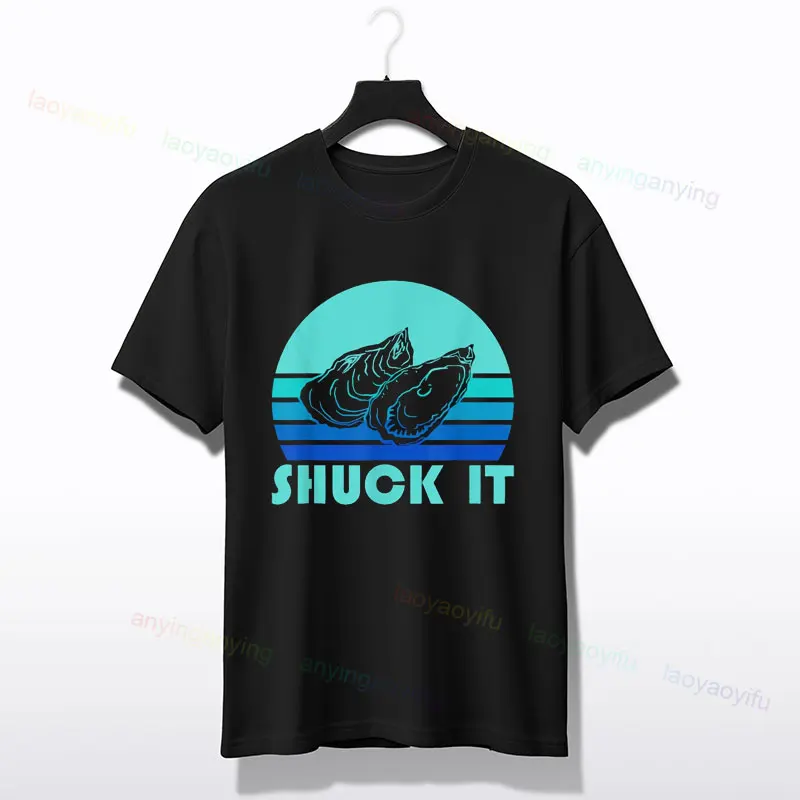 Zabawna koszulka damska Moister Than An Oyster Czarny Casualowy top z krótkim rękawem i okrągłym dekoltem z grafiką Oysters i nadrukiem z hasłem