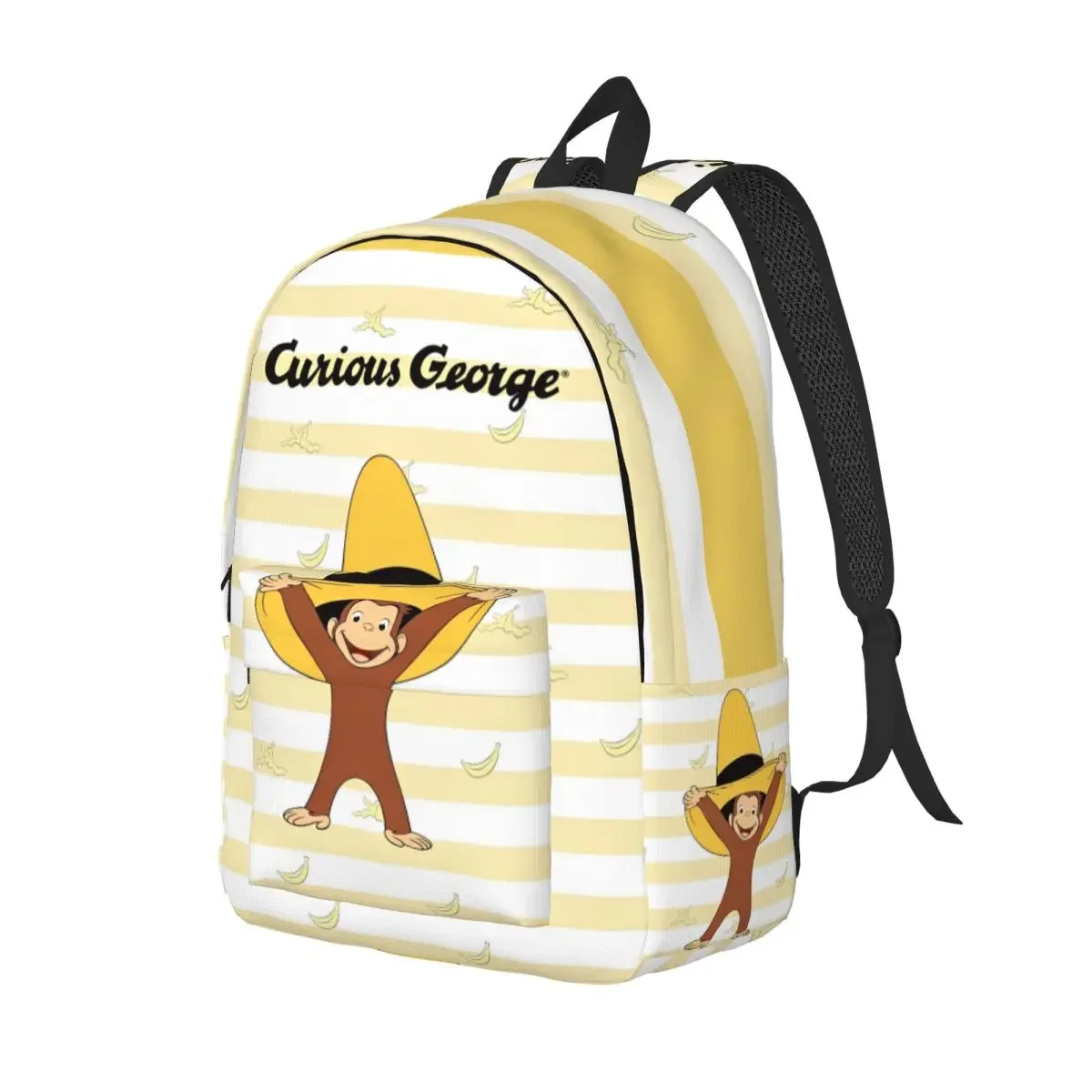 Curious George Monkey Cartoon Backpack for Men Women Casual Student Work Daypack TV Series Laptop Shoulder Bag Outdoor