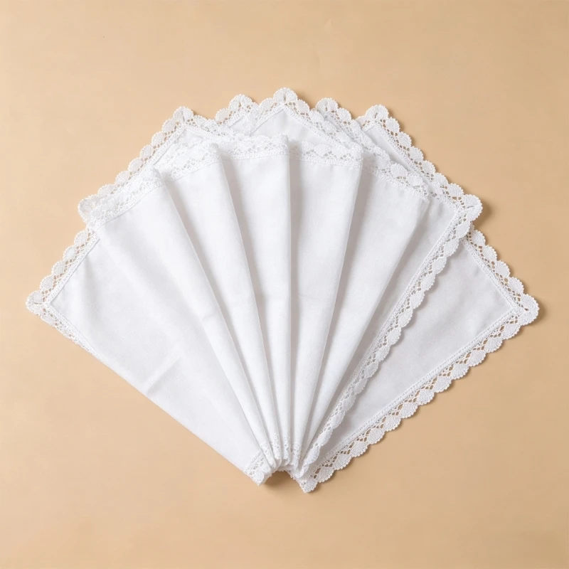 Weißes Taschentuch-Set aus Baumwolle mit Spitzenbesatz, gewelltes Stoff-Hochzeits-Brauttaschentuch zum Tragen, DIY-Stickhandtuch – Detail 1