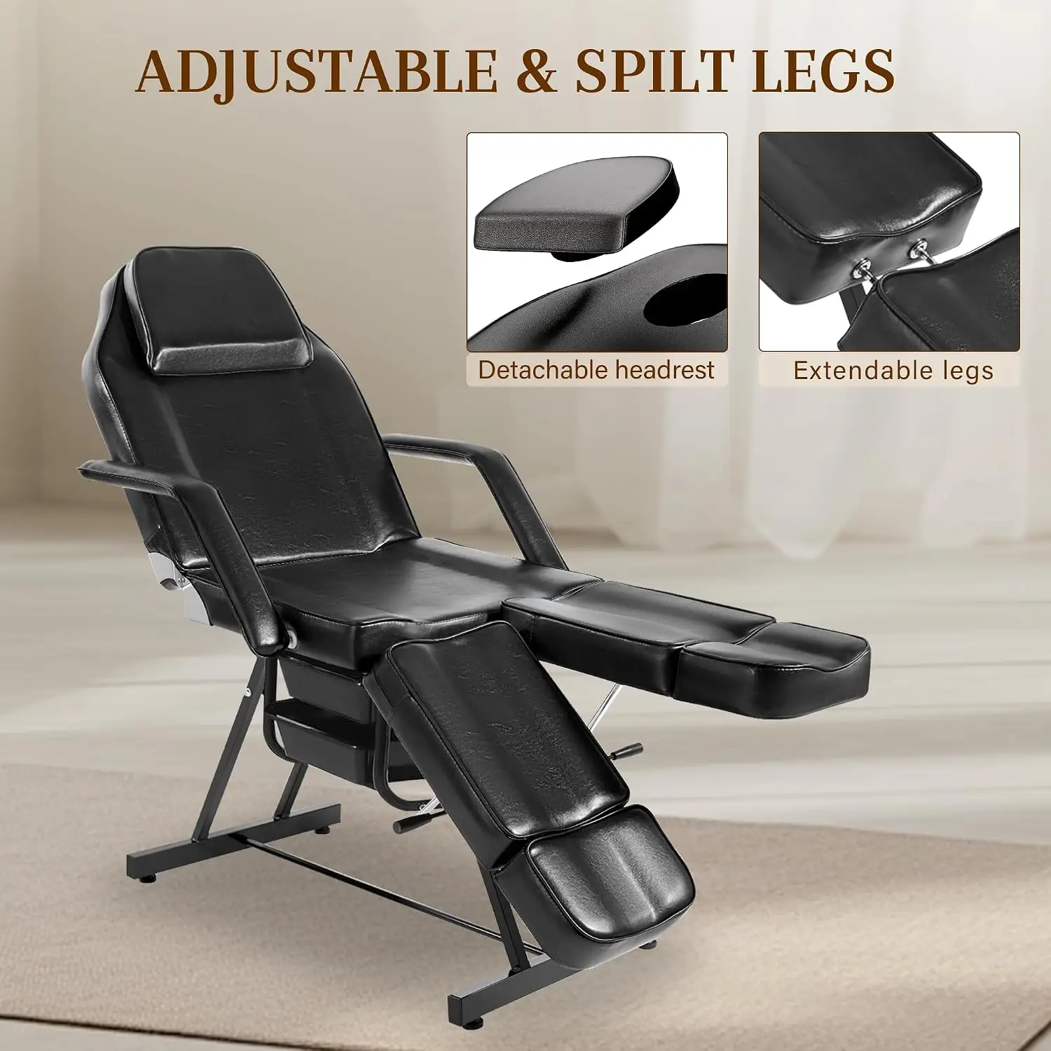 Tattoo Chair Facial Bed with Hydraulic Stool Adjustable Table Split Legs Beauty Salon Spa Waxing Equipment, Customized