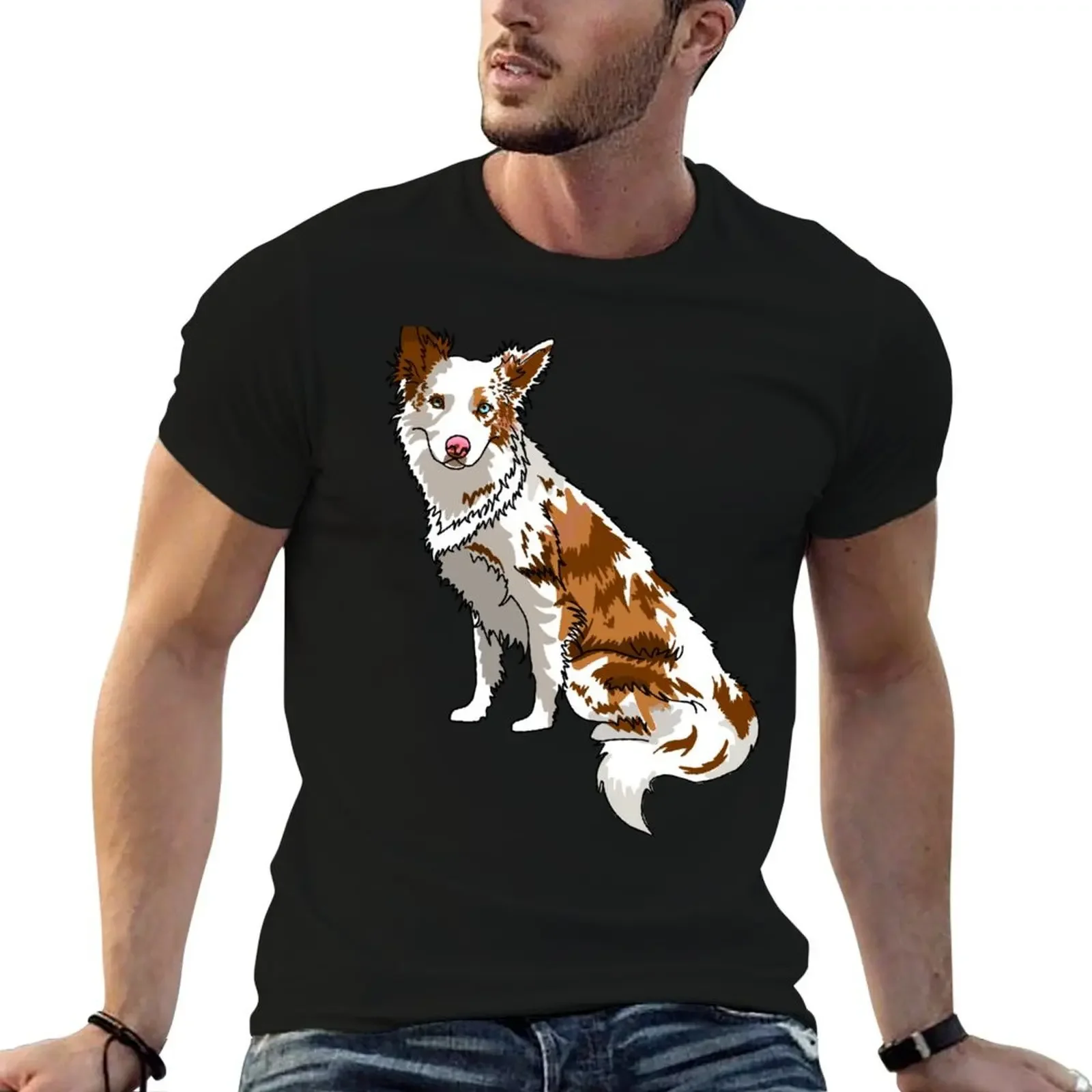 Red merle border collie T-Shirt customizeds blanks sweat baggy shirts t shirt for men