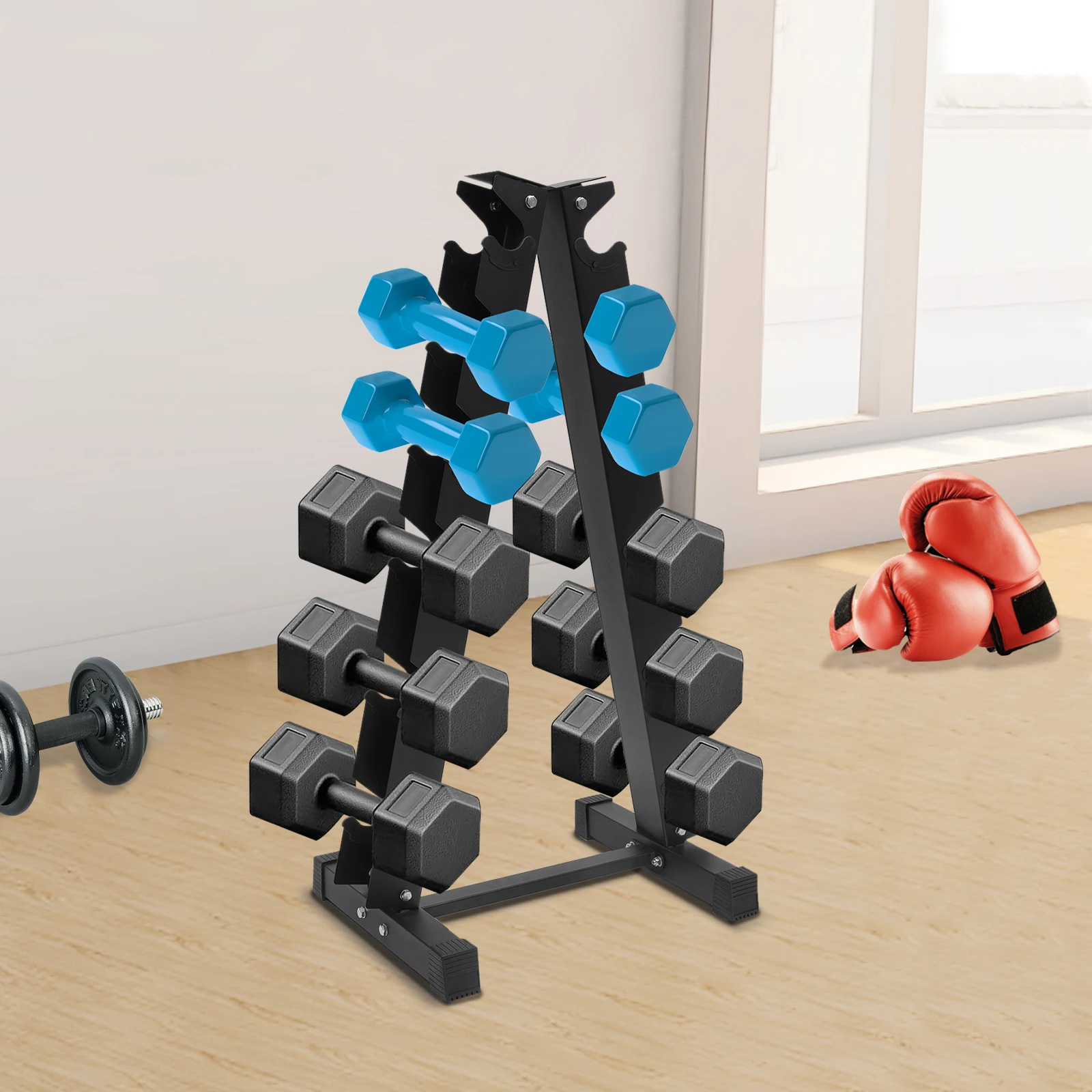 

Dumbbell Rack Stand Only Weight Rack for Dumbbells Compact A-Frame Home Gym Space Saver