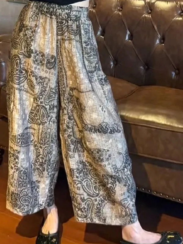 

Свободные широкие брюки с высокой талией, повседневные длинные брюки, женские модные летние брюки 2025 с принтом, тонкие брюки-палаццо, универсальные, стильные