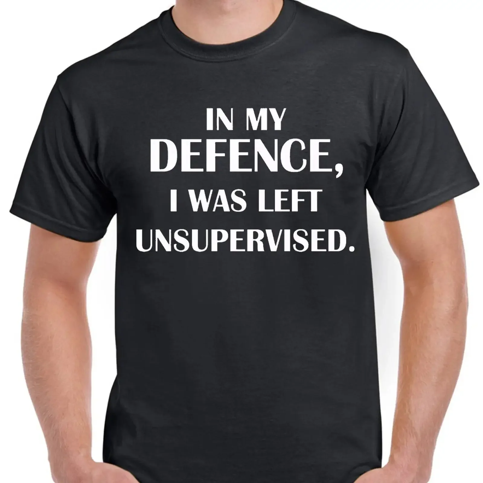 Lustiges T Shirt In My Defence I was Left Unsupervised humorvoll amüsant Oberteil vintage Washed fashion Stretched Unisex Soft