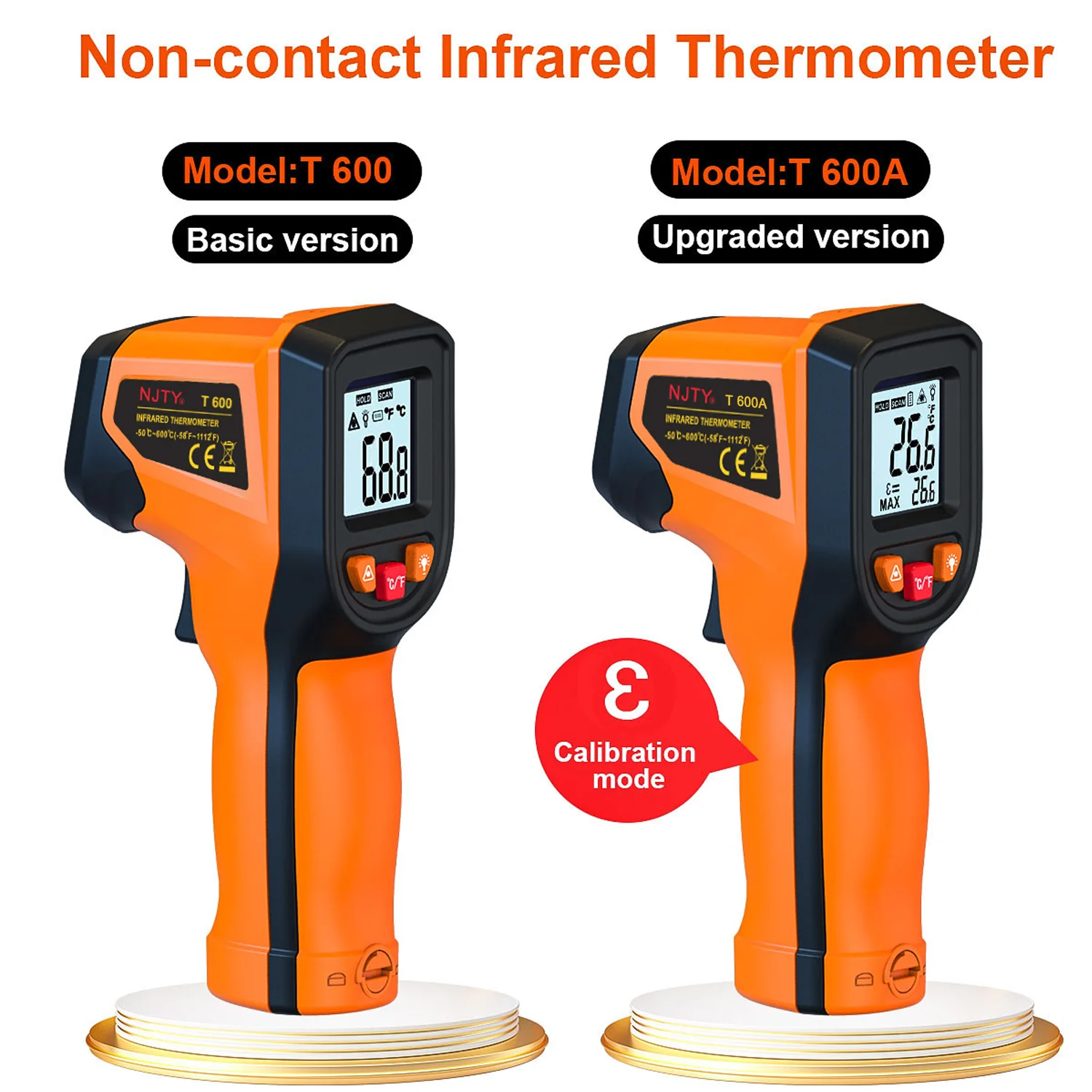 NJTY T600 T600A Infrared Thermometer Non-contact Industrial Temperature Gun - 58°F~1112 °F HD Backlit Screen for Household Use