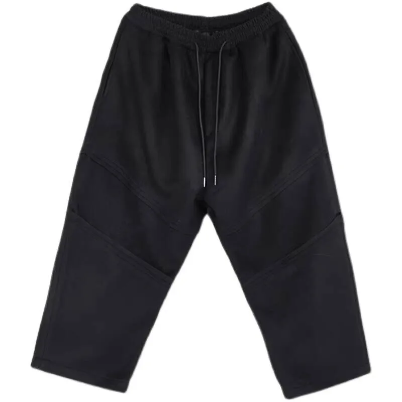 

Pants Pants Tweed Cropped Men's Black Patchwork Casual Autumn/Winter Streetwear Men's Dark Culottes Yamamoto Style