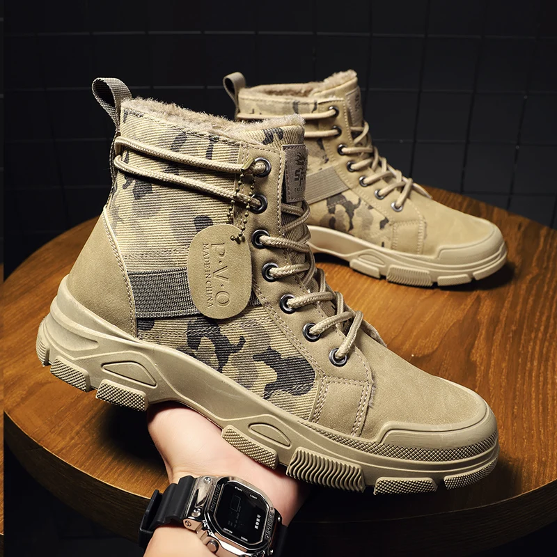 Men\'s Winter Lace-up Camouflage Boots Outdoor Warm Man Shoes for Men Waterproof Wear-resistant Boots Male Hot Sale Casual Shoes