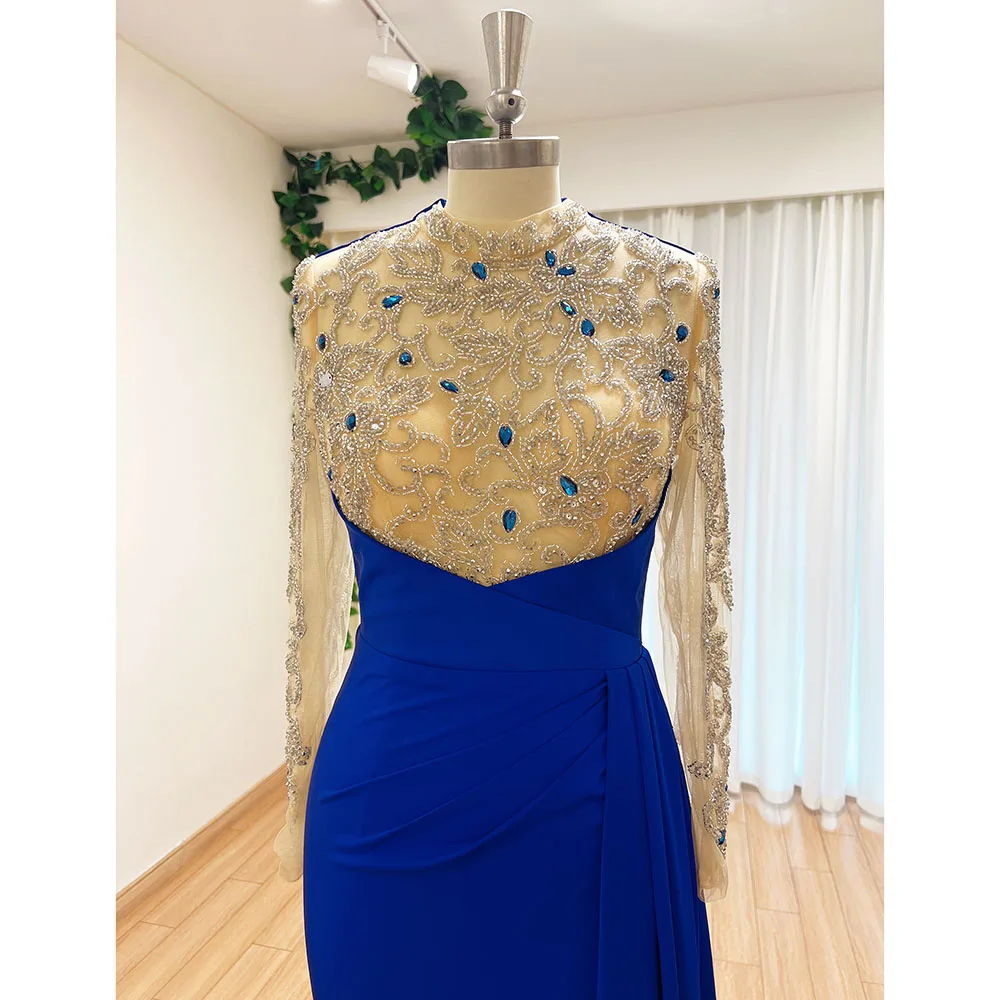 Vestido de noche de sirena musulmana para mujer, elegante vestido de lujo con cuentas árabes, mangas largas, cuello alto, Formal, graduación, boda, fiesta, 2023