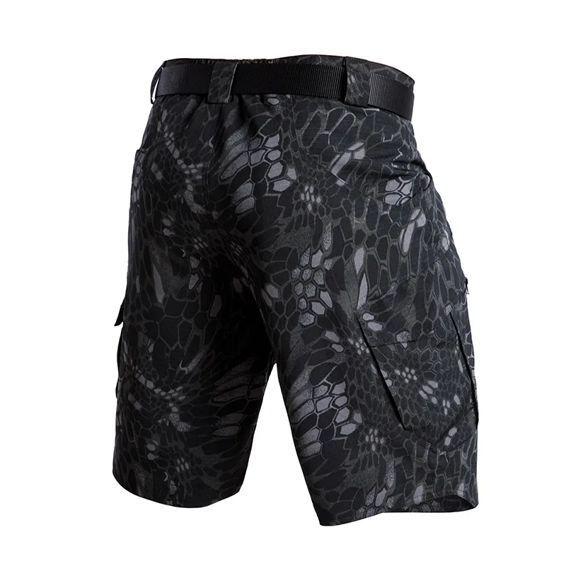 Men's Camo Tactical Shorts Quick Dry Ripstop Multi Pockets Elastic Waist Summer Cargo Pants for Hiking Fishing Camping Training