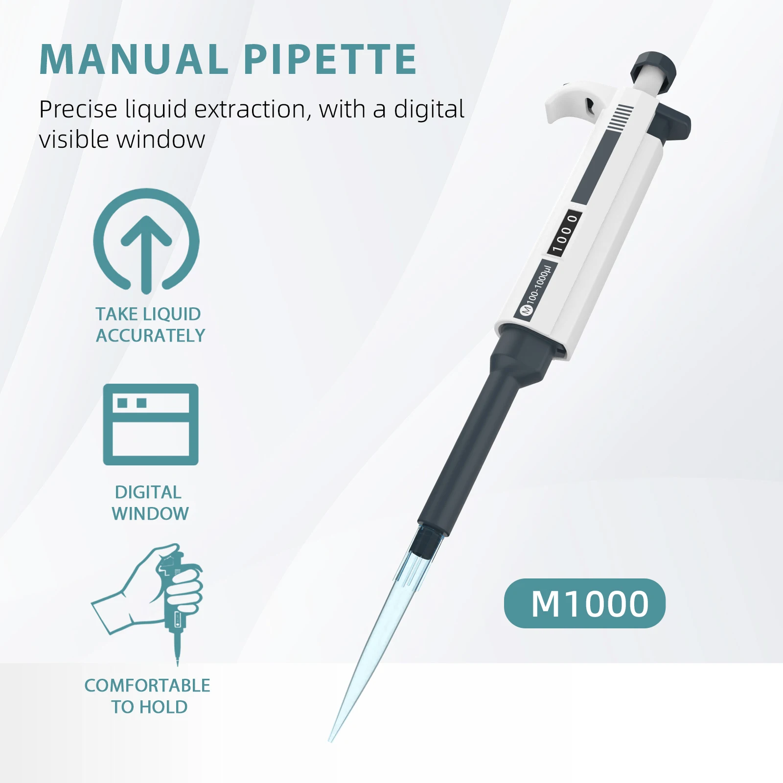 LABHOUSE M1000 Manual Micropipette 100-1000μL Single Channel High Precision Adjustable Volume Laboratory Pipettor for Liquid Handling