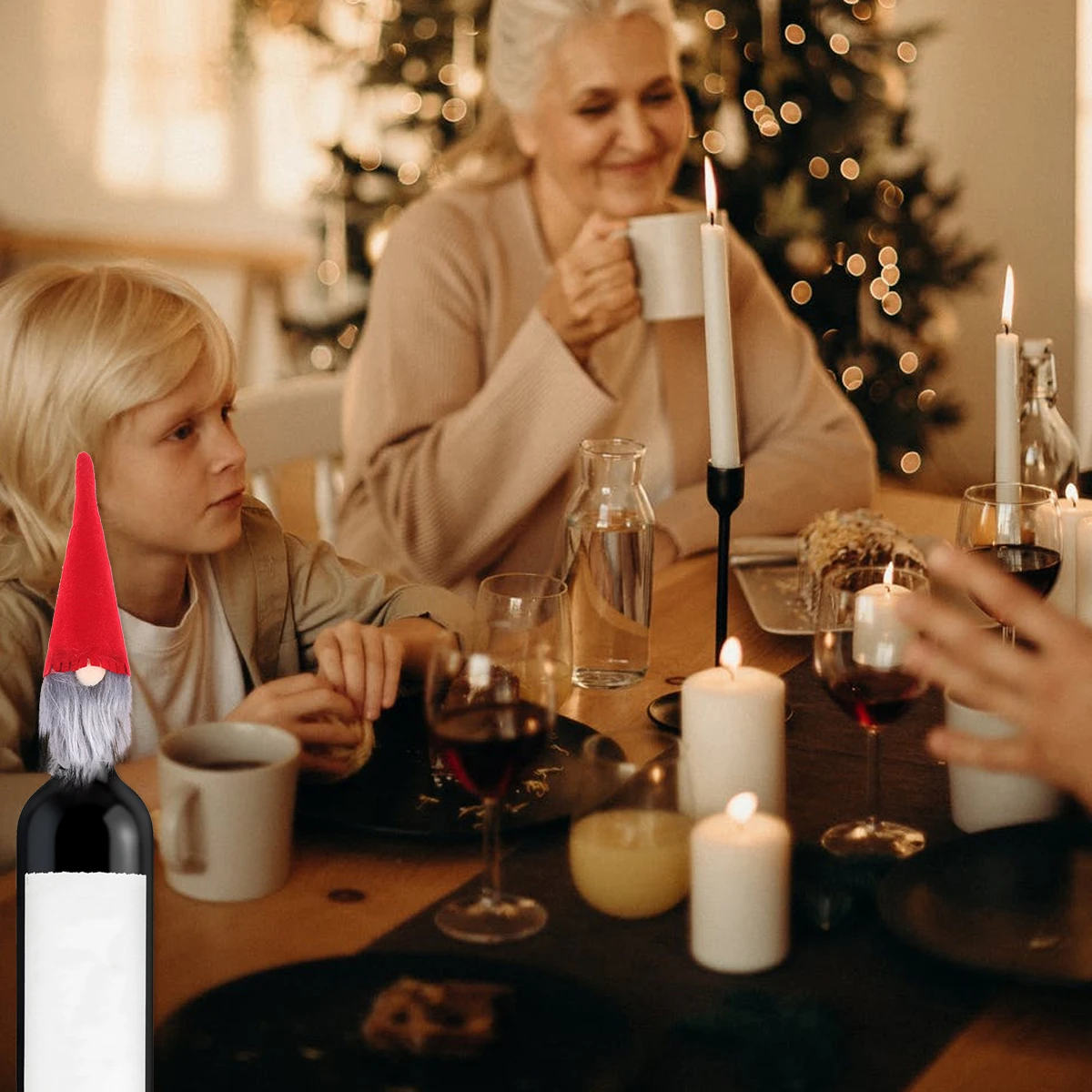 

6Pcs Red Christmas Hat Wine Bottle Covers Nonwoven Xmas Tree Decor Bar Home Restaurant Hotel Ornament Christmas Bottle Ornament